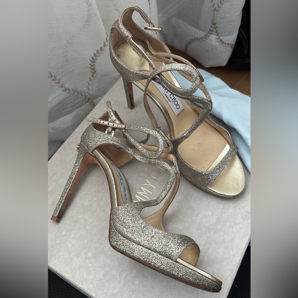 Jimmy Choo Gold Glitter Lance Platform Heels